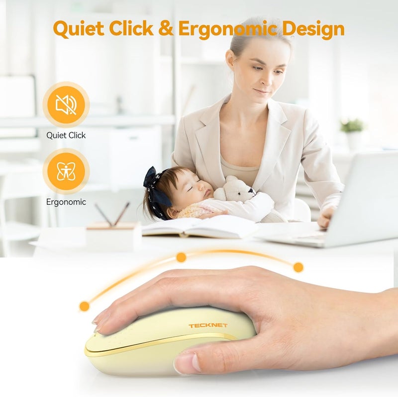 TECKNET Wireless Mouse, 2.4G Quiet Computer Mouse with USB Receiver, 4 Buttons Portable Cordless Mice for Chromebook, Laptop, PC, Mac, 800/1200/1600 DPI - Yellow - Image 3